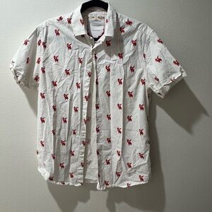 Denim & Flower Ricky Singh White Shirt with Red Santa pattern, Christmas, size M